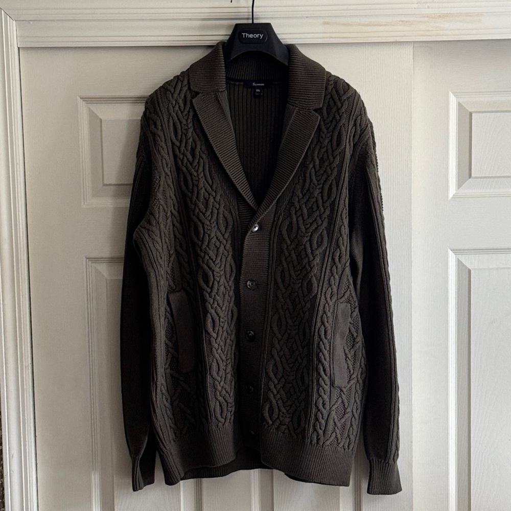 Faconnable Men's OliveBrown Cable Knit Cardigan